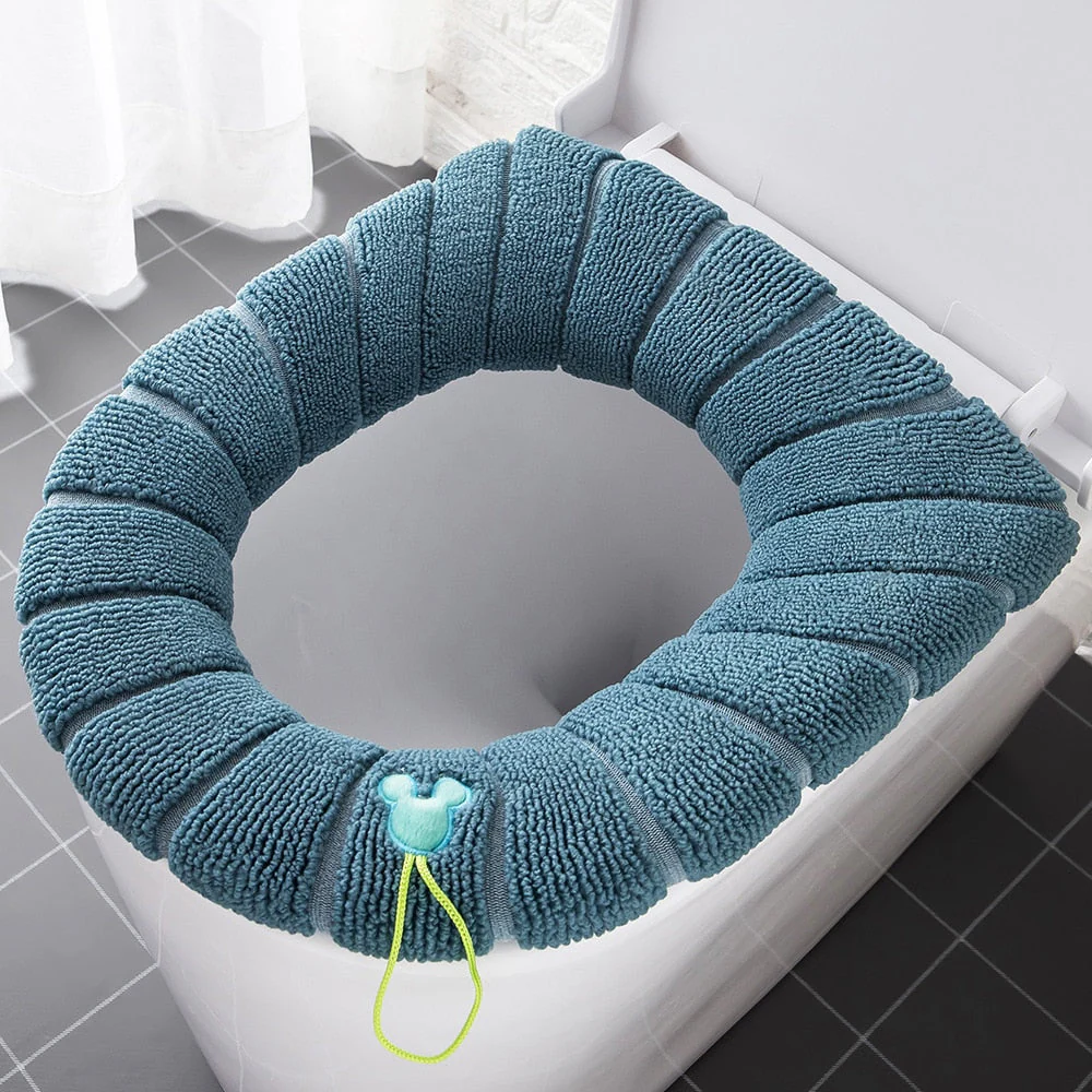 HULIANFU Winter Warm Toilet Seat Cover Closestool Mat 1Pcs Washable Bathroom Accessories Knitting Pure Color Soft O-shape Pad Bidet Cover - Deanwangkt