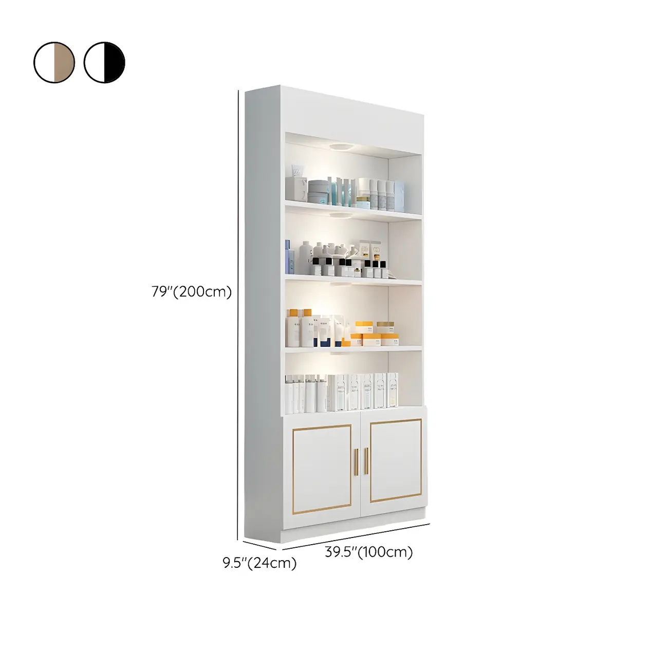 White Rectangle Large Wood Open Display Cabinet