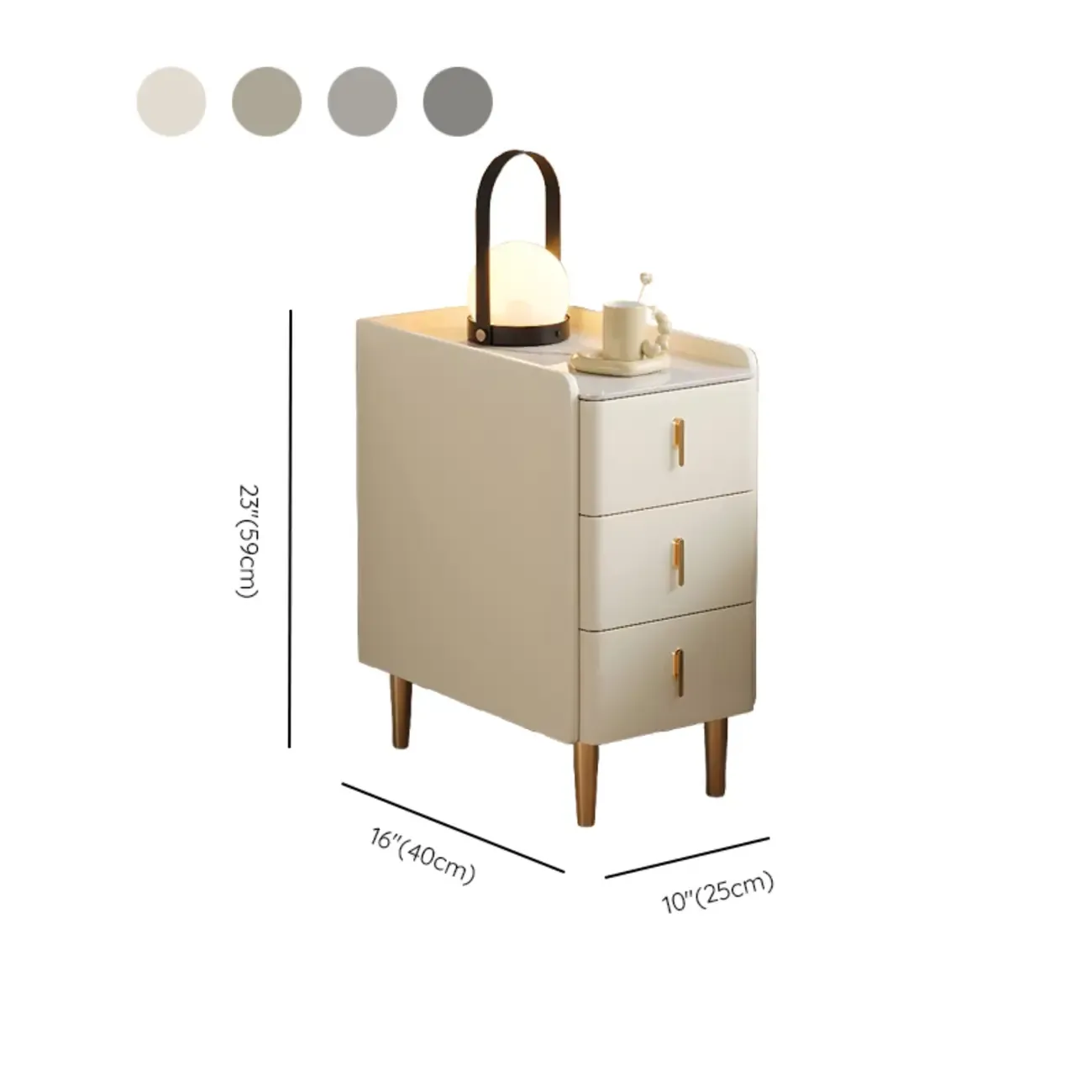 Glam Marble Top Wooden Cream 3 Drawers Nightstand