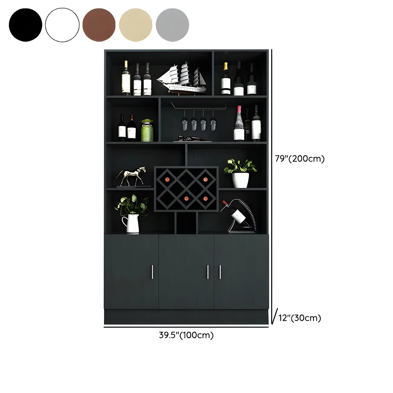 Black Modern Large Wooden Open Stackable Wine Cabinet