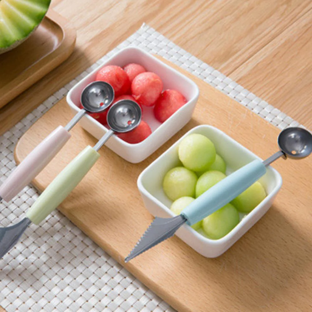 HULIANFU Kitchen Accessories Dual-head Stainless Steel Carving Knife Fruit Watermelon Ice Cream Baller Scoop Stacks Spoon Home gadgets - Deanwangkt