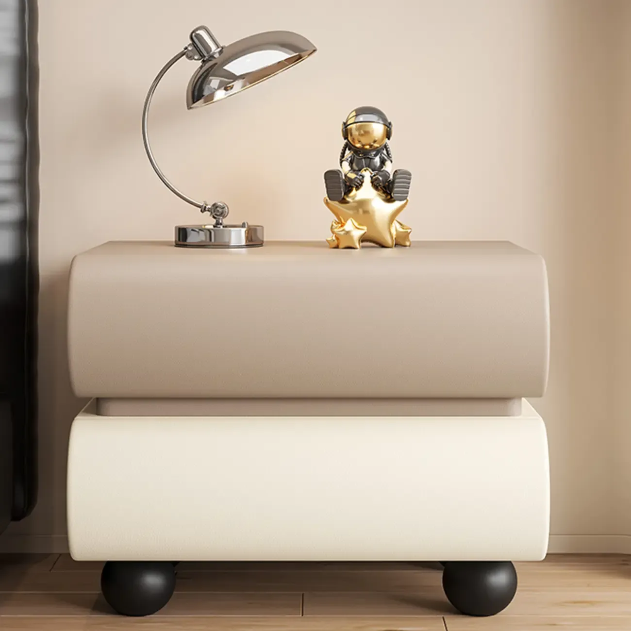 Stylish Black Unique Rounded Wooden Bedside Nightstand