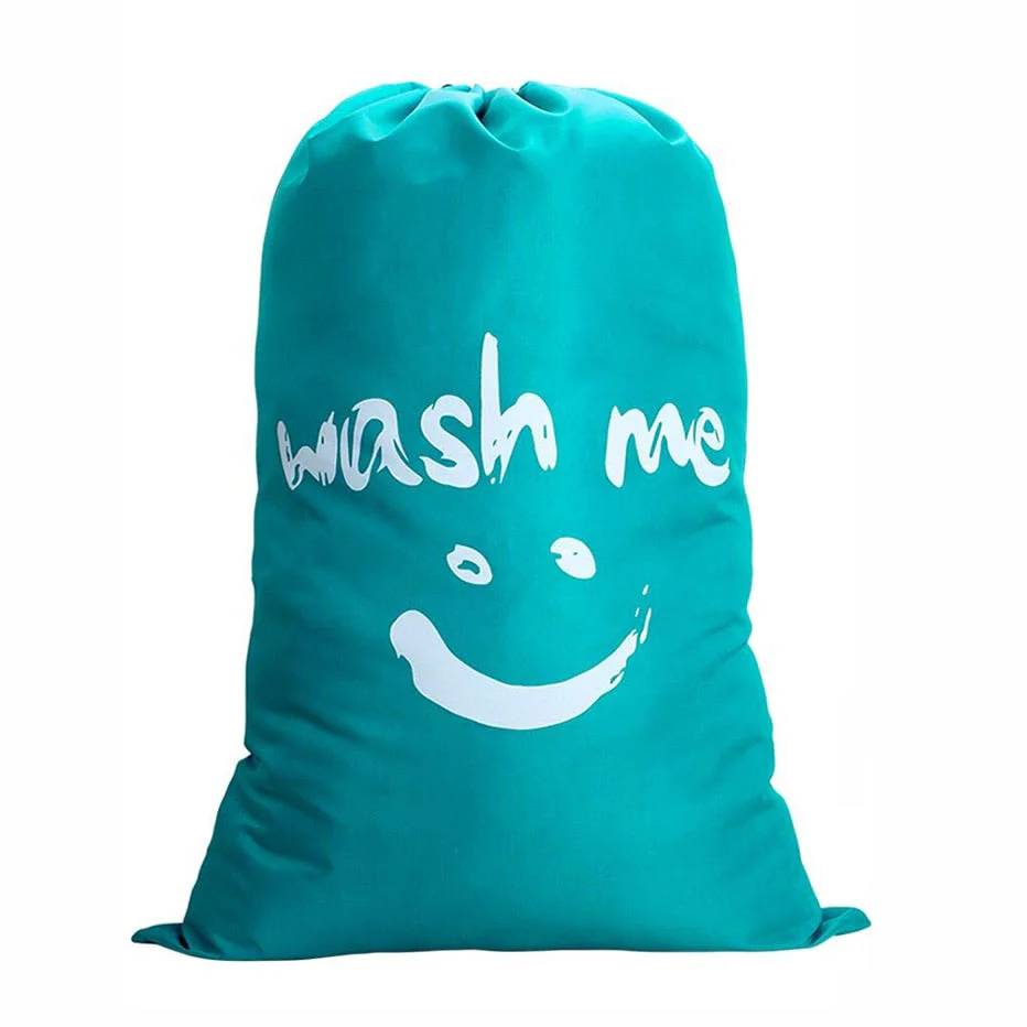 HULIANFU Smile Shape Nylon Laundry Bag Wash Me Travel Storage Pouch Machine Washable Dirty Clothes Organizer Wash Drawstring Bag - Deanwangkt