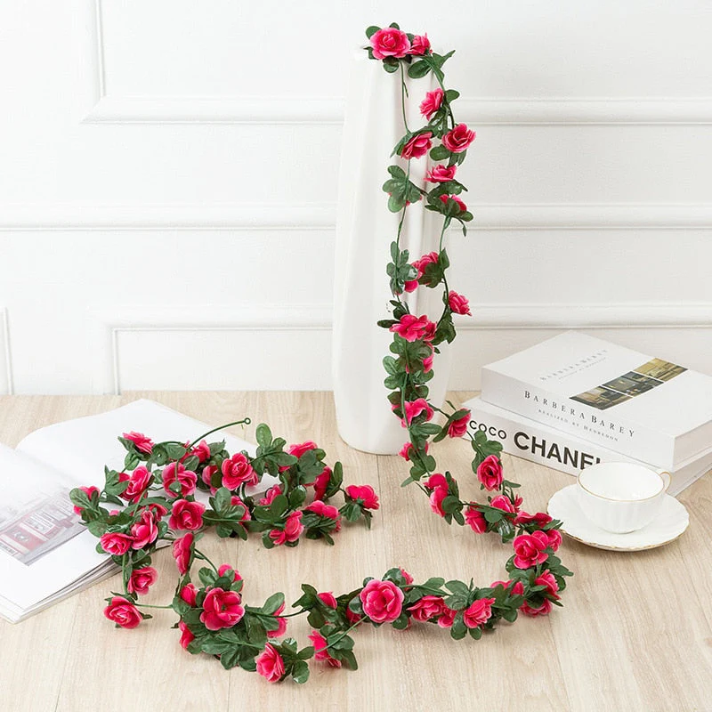 HULIANFU 2026  250CM Rose Artificial Flowers Christmas Garland For Wedding Home Room Decoration Spring Autumn Garden Arch DIY Fake Plant Vine - Deanwangkt