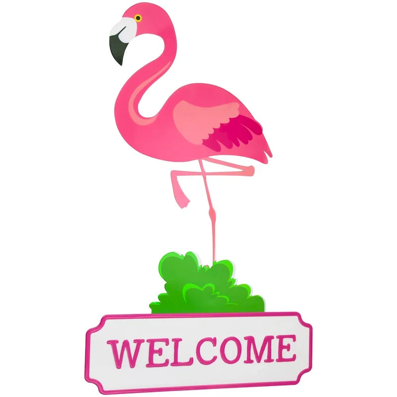 Flamingo Welcome Tropical Metal Wall Sign - 25