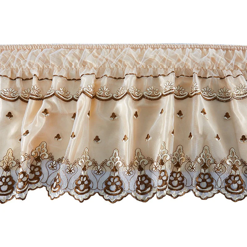HULIANFU Top Selling Delicate Double Layers Luxury Stereoscopic Embroidered Flowers Lace Ruffle Bed Skirts with Strong Elastic Bed Cover - Deanwangkt