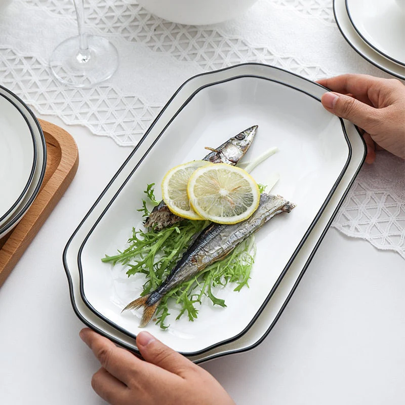 HULIANFU White Dinner Plate Set Ceramic Kitchen Plate Tableware Set Food Dishes Rice Salad Noodles Bowl Soup Kitchen Cook Tool 1pc - Deanwangkt