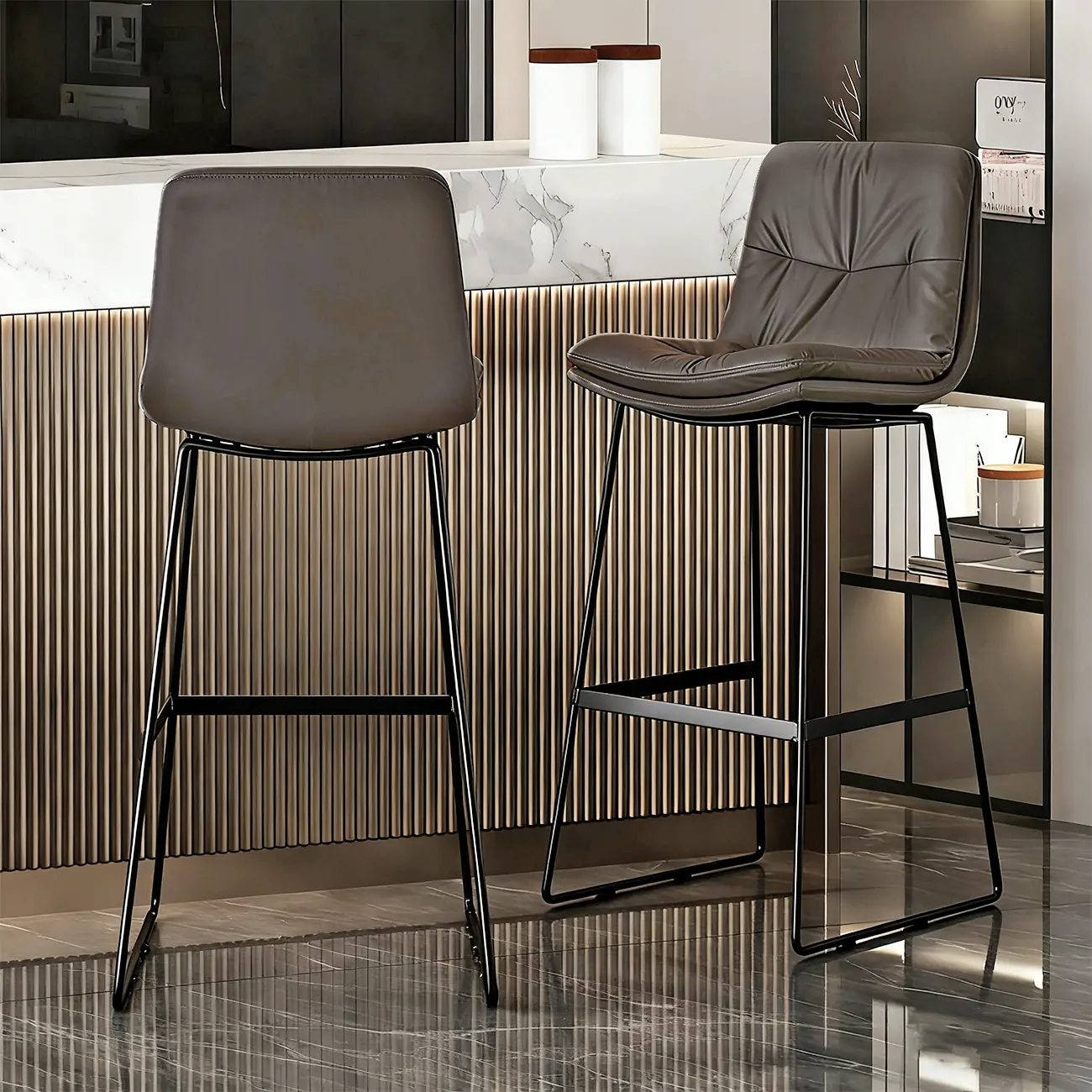 Saddle Metal Frame Leather Counter Bar Stools with Back