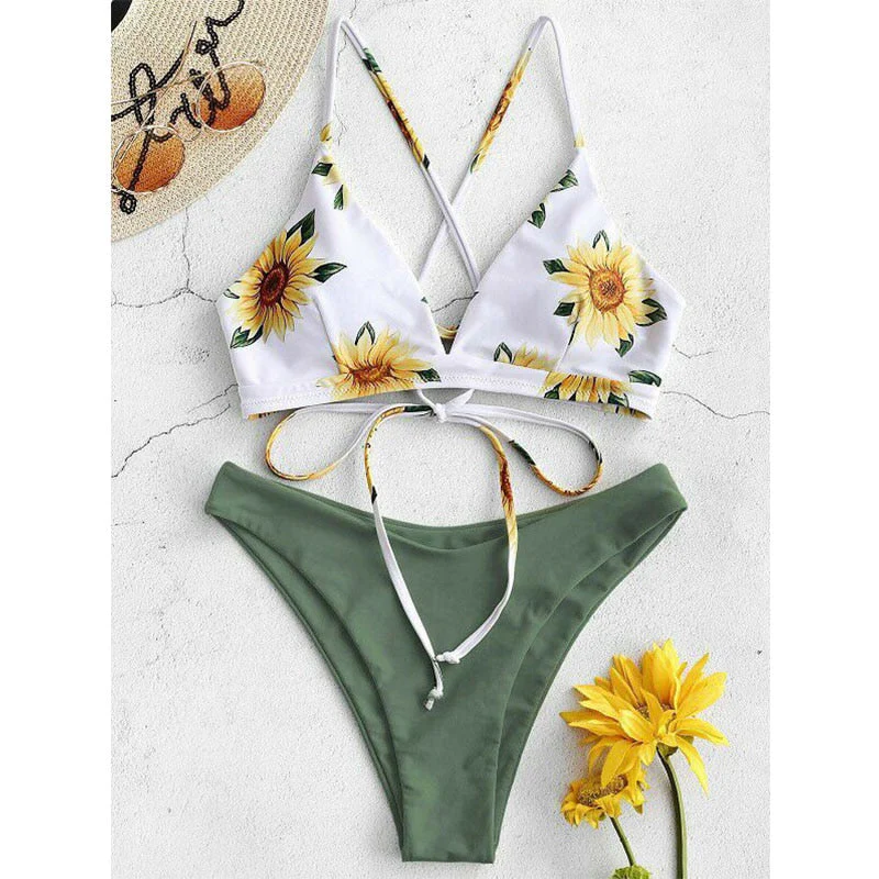 Women's Swimwear Push Up Bandeau Bikini Low Waist Beachwear Two-Piece Separates Printed Bikini Set Sexy Exotic Swimsuit - Deanwangkt