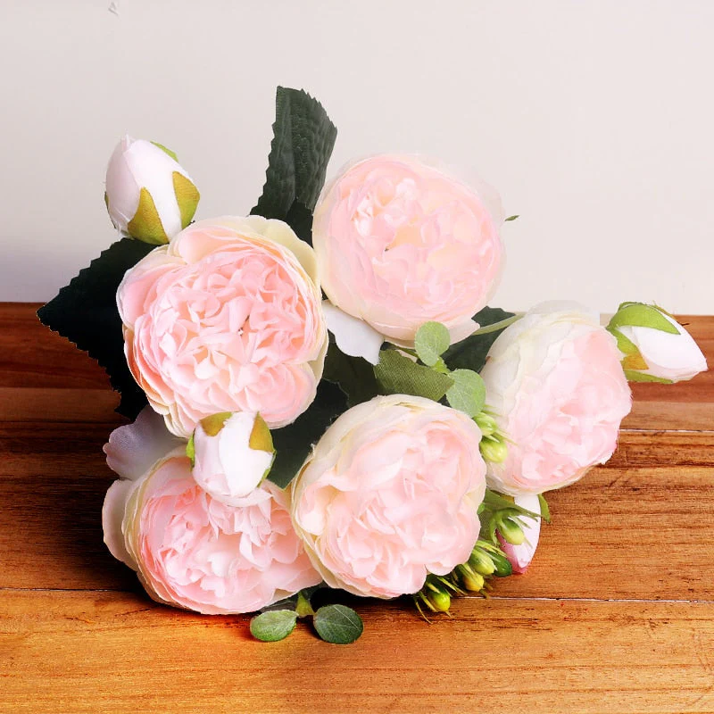 HULIANFU 2026  30cm Rose Pink Silk Bouquet Peony Artificial Flowers 5 Big Heads 4 Small Bud Bride Wedding Home Decoration Fake Flowers Faux - Deanwangkt