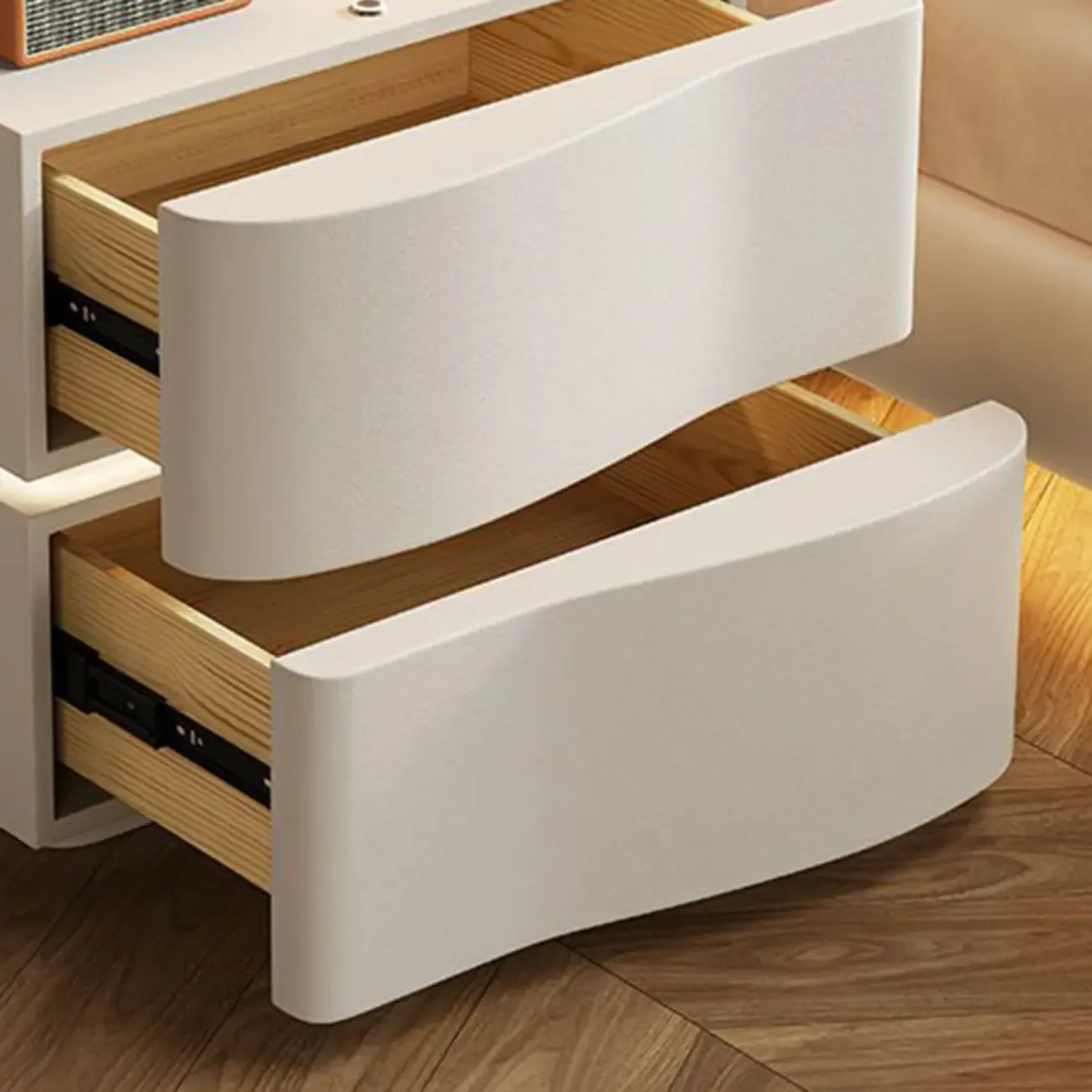 Modern White Waved Wood 3-Drawer Nightstand