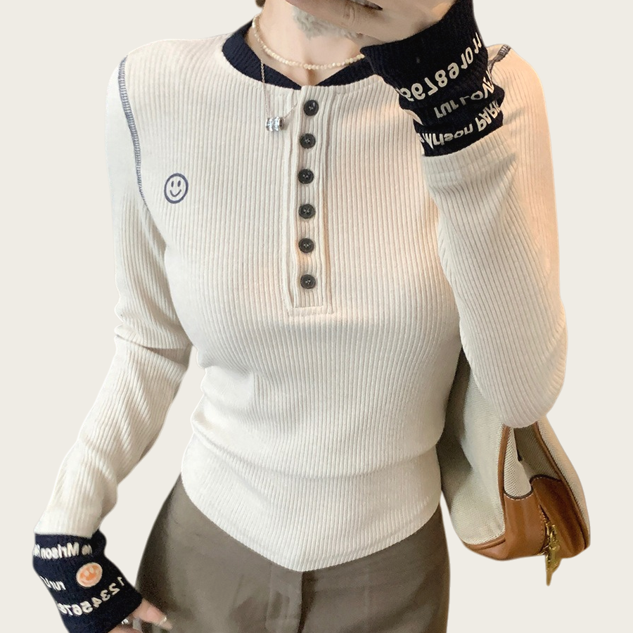 Women’s Patchwork Slim Fit Long Sleeve Crewneck Top