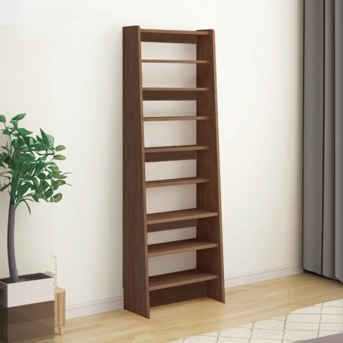 Walnut Wooden Ladder Shelf Unit 7-Tier