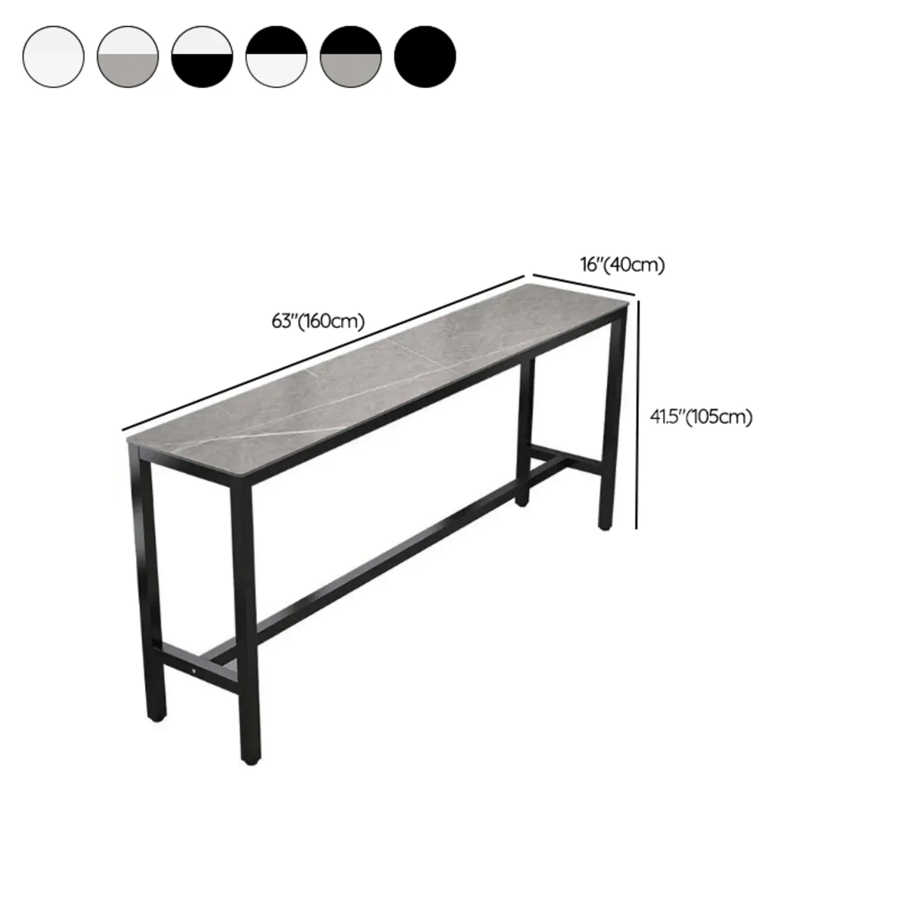 Modern Dove Grey Stone Top Steel Footrest Bar Tables