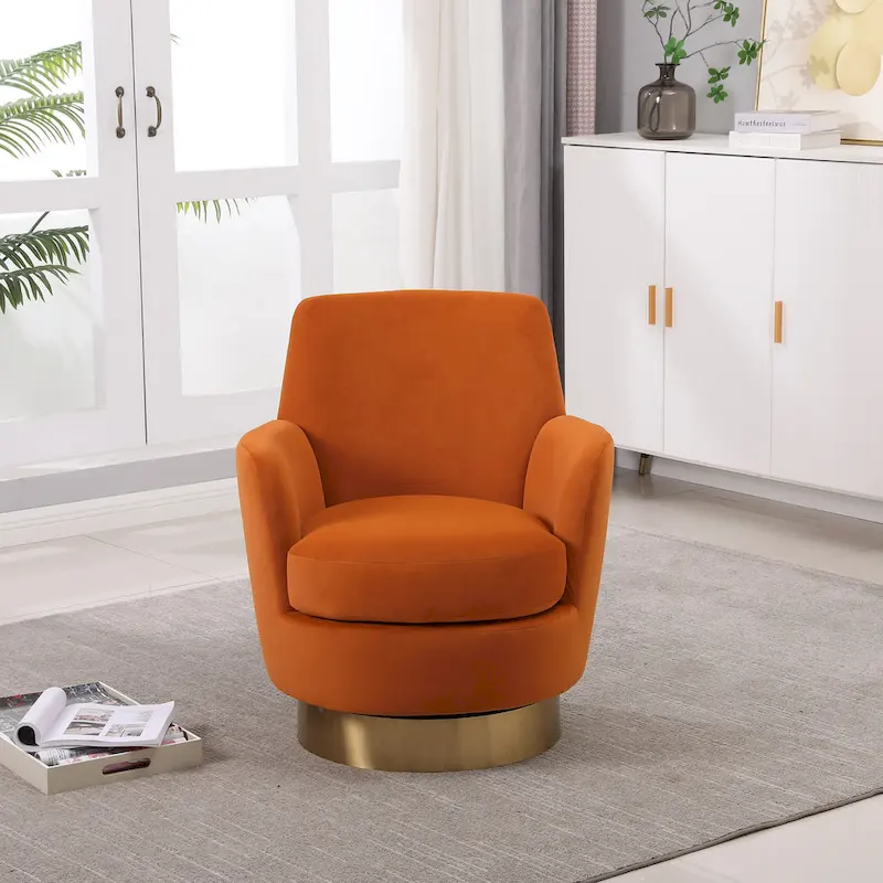 Velvet Soft Fabric Swivel Barrel Chair - 28.3 x 29.3 x 32.7