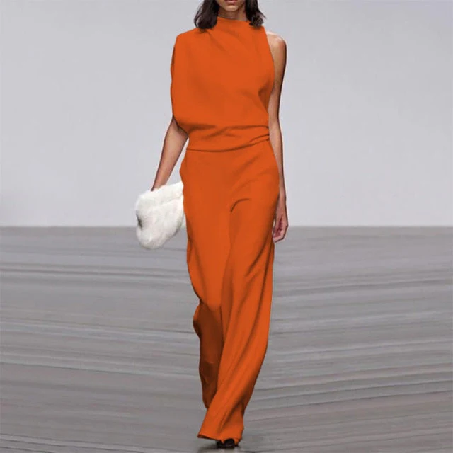 Elegant Woman Female Jumpsuit Overalls for Women women's Summer Solid Color Sleeveless Wide Leg Jumpsuits Loose Work Wear - Deanwangkt