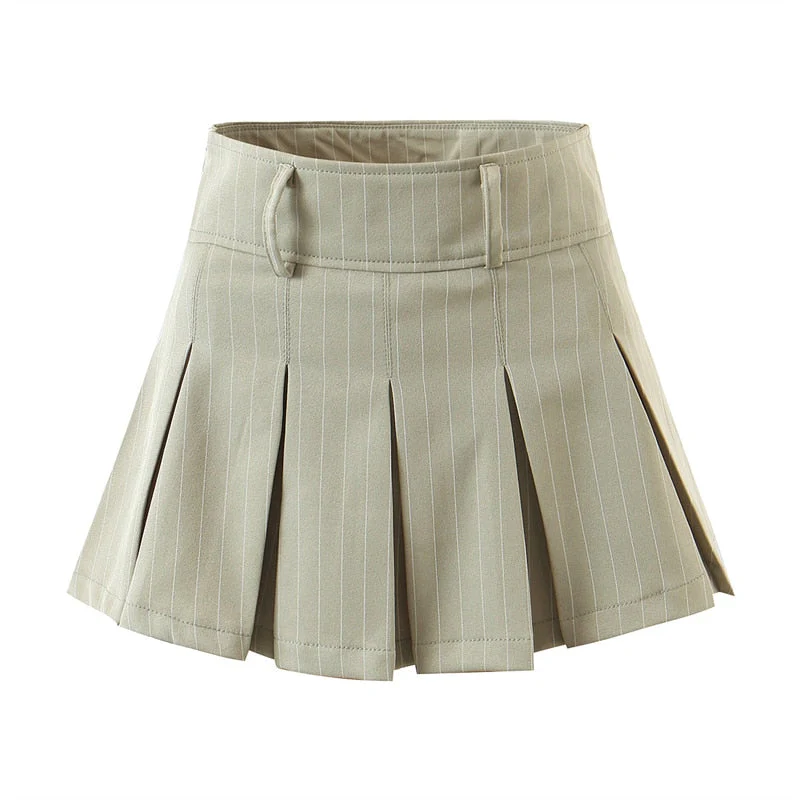 Hulianfu New Spring Summer Chic Vintage Preppy Style Striped High-Waist Pleated Mini Skirt Thin Hot Girl A-Line Skirt Women Fashion - Deanwangkt
