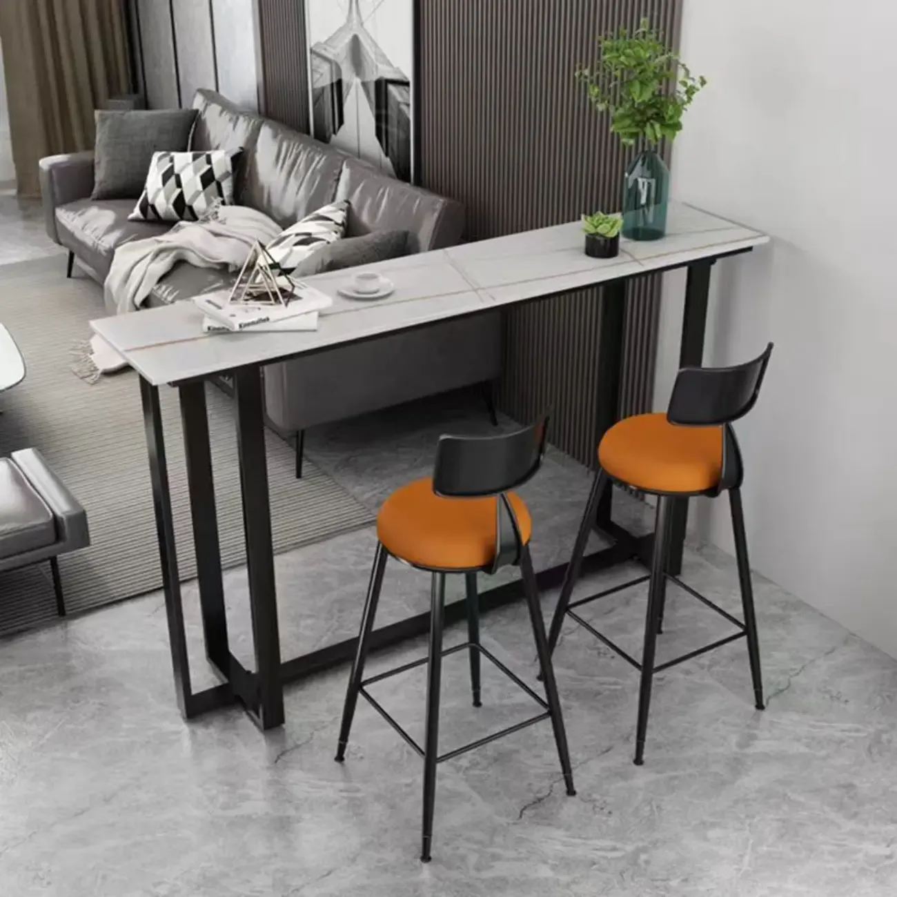 Scandinavian Slate Metal Rectangular Bar Tables