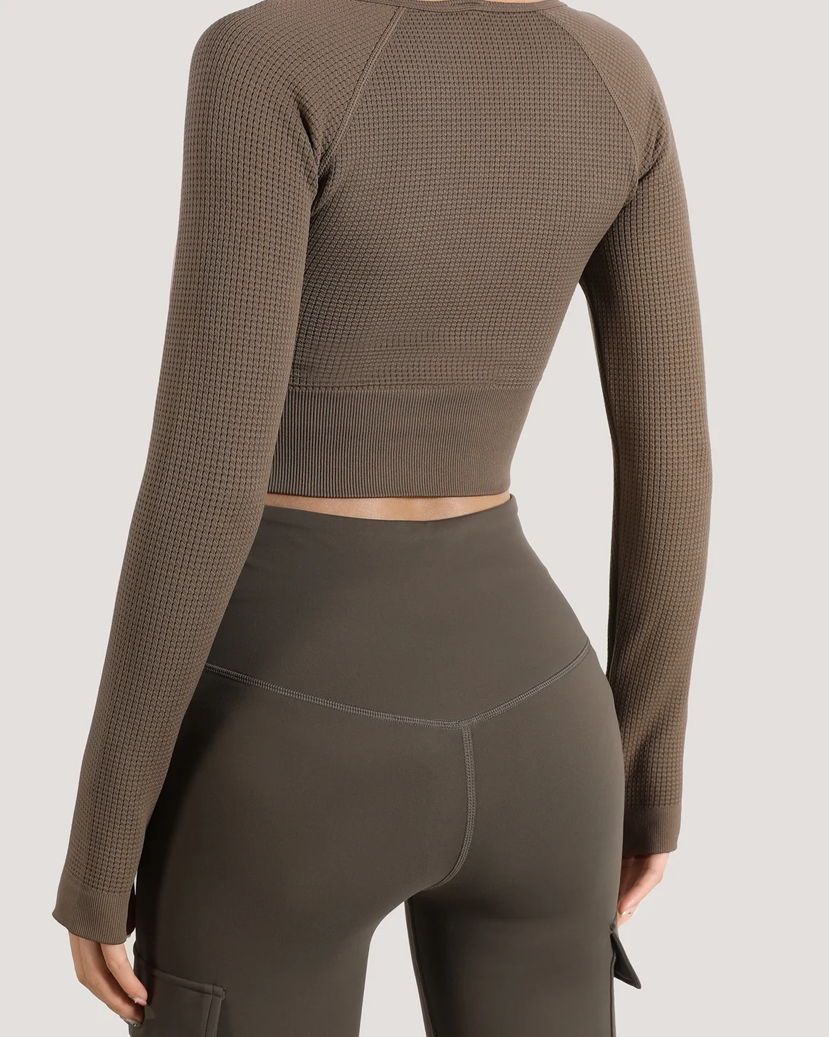 Women's slim-fit textured waffle active yoga top, long-sleeve Pilates training running fitness shirt