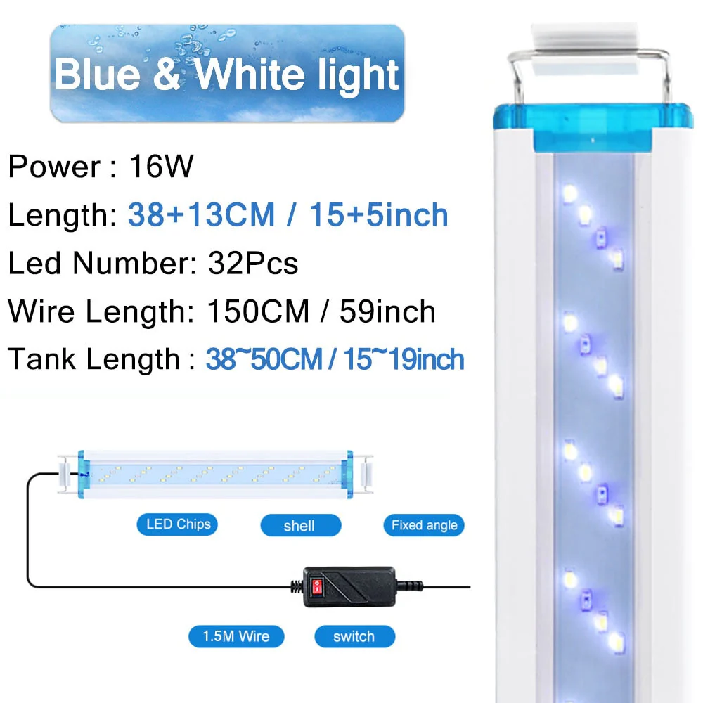 HULIANFU Super Slim LEDs Aquarium Lighting Aquatic Plant Light 18-75CM Extensible Waterproof Clip on Lamp For Fish Tank 90-260V - Deanwangkt