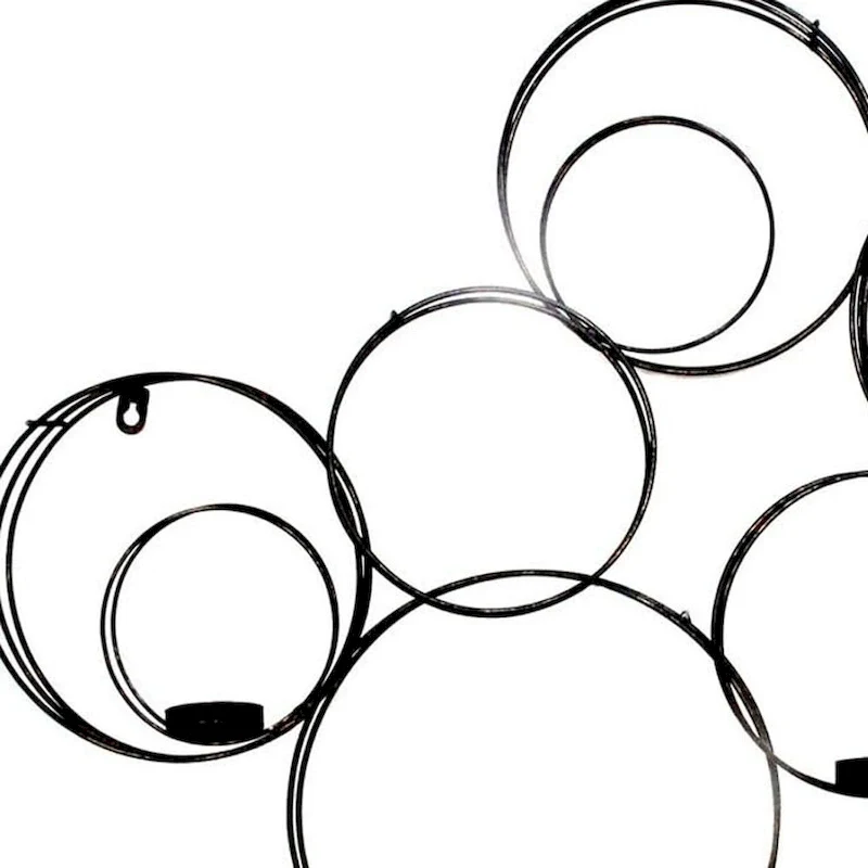 HomeRoots 32  Black And Gold Metal Circles And Birds Hanging Sculpture With Votive Holders