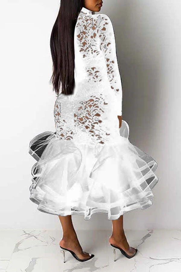 hulianfu Floral Lace Elegant See-Through Midi Dress - Deanwangkt