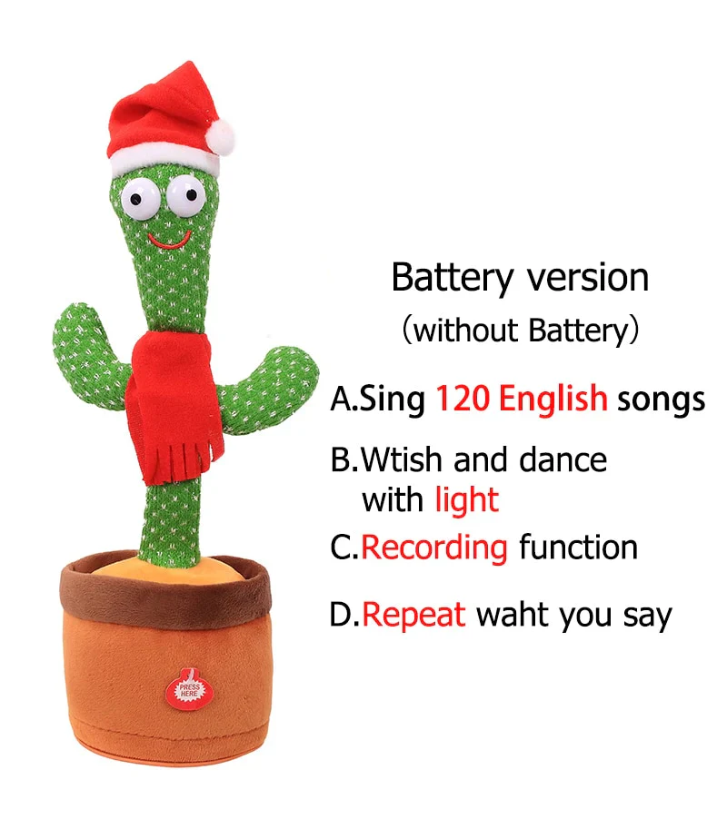 HULIANFU New Electronic Dancing Cactus Singing Dancing Decoration Gift for Kids Funny Early Education Toys Knitted Fabric Plush Toys - Deanwangkt