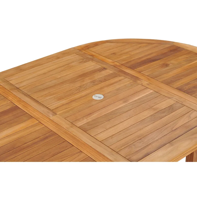 Chic Teak 7 Piece Teak Wood Miami Patio Dining Set with Round to Oval Extension Table, 2 Arm Chairs and 4 Side Chairs