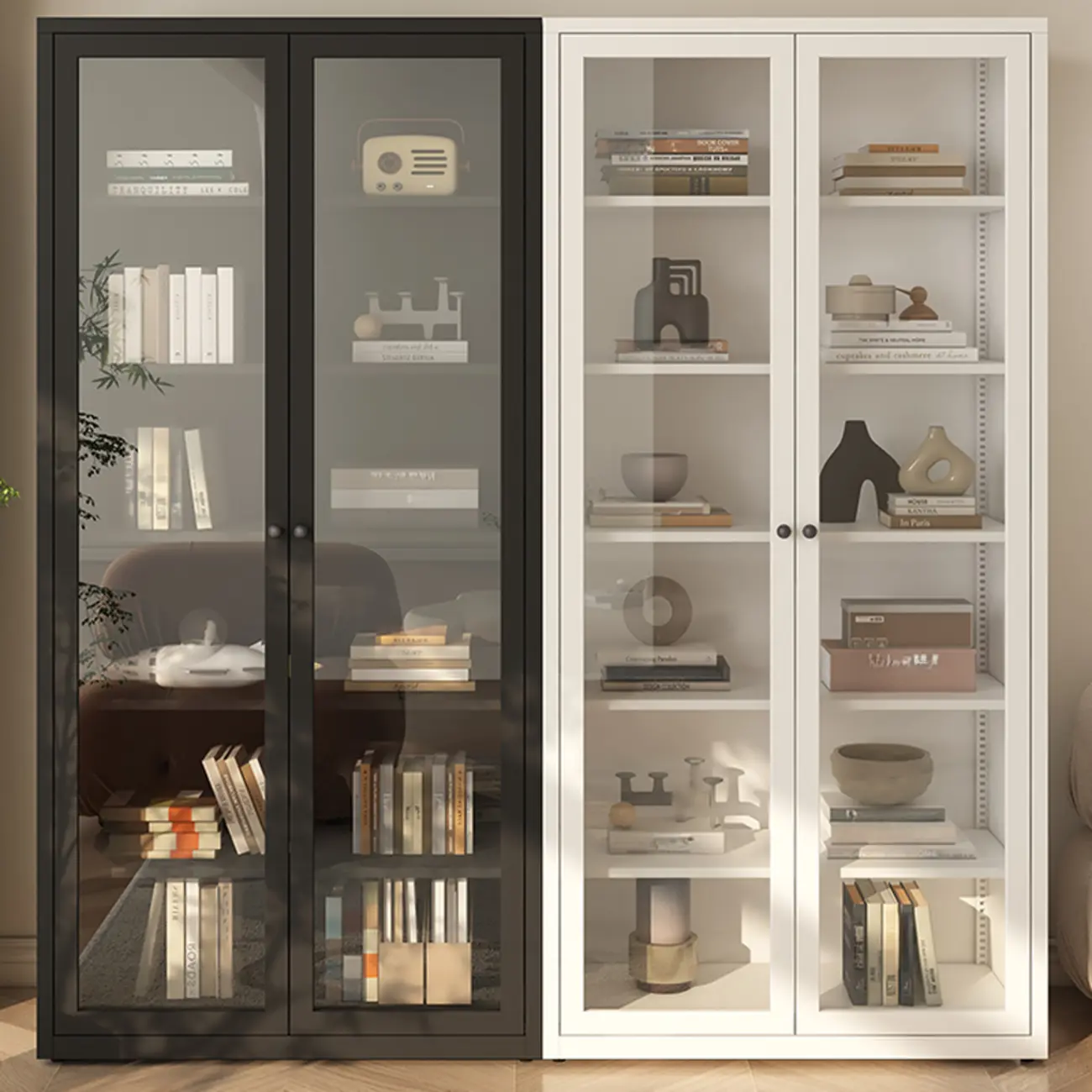 Tall 6-Layer Display Cabinet with Glass Doors