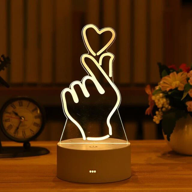 HULIANFU Romantic Love 3D Acrylic Led Lamp for Home Children Night Light Table Lamp Birthday Party Decor Valentine Day Bedside Lamp - Deanwangkt