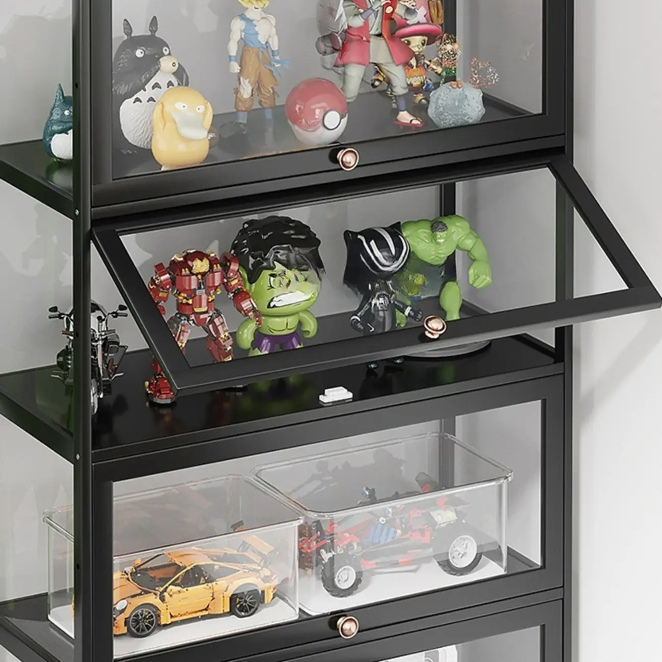 Simple Flip-up Black Clear Glass Cabinet