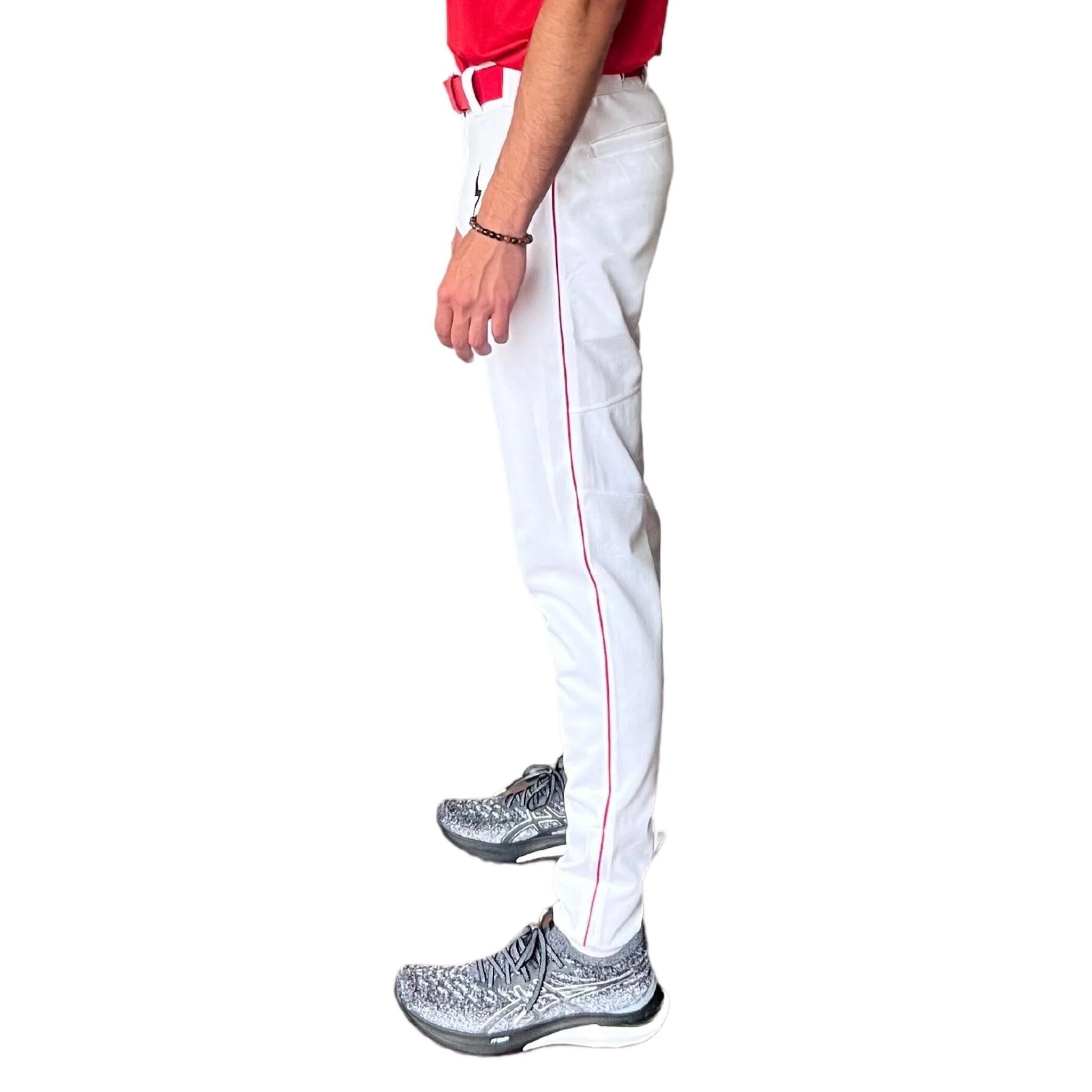 BRUCE BOLT Premium Pro Baseball Pant - WHITE w/ Red