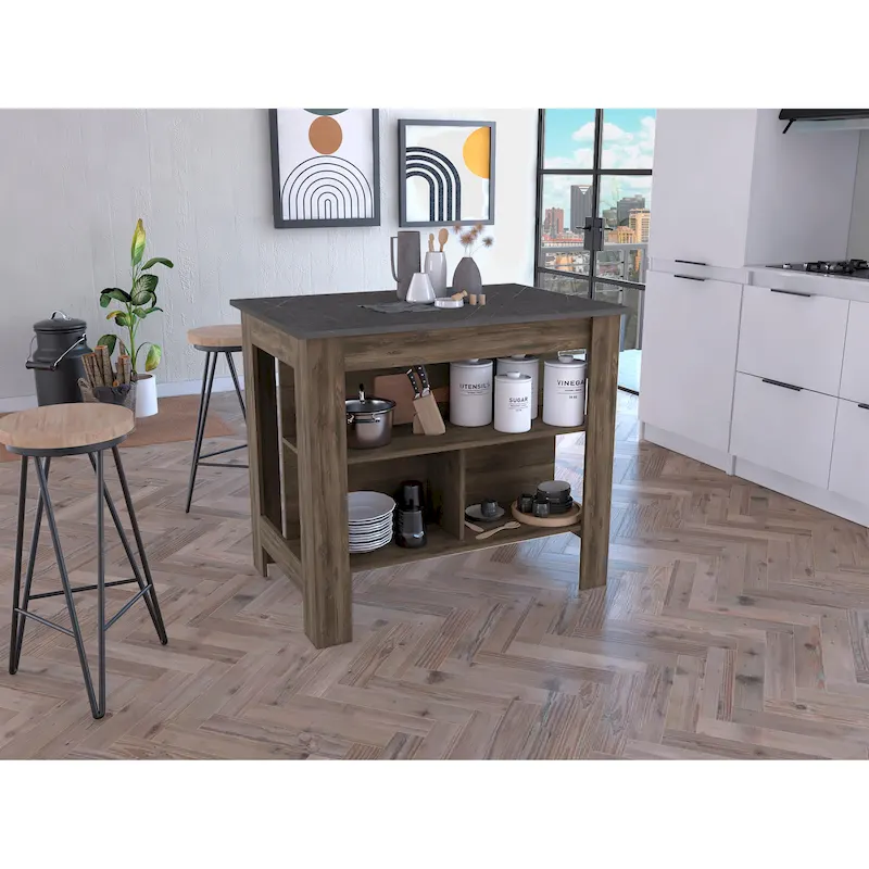 Kitchen Island with Four Legs, Three Shelves