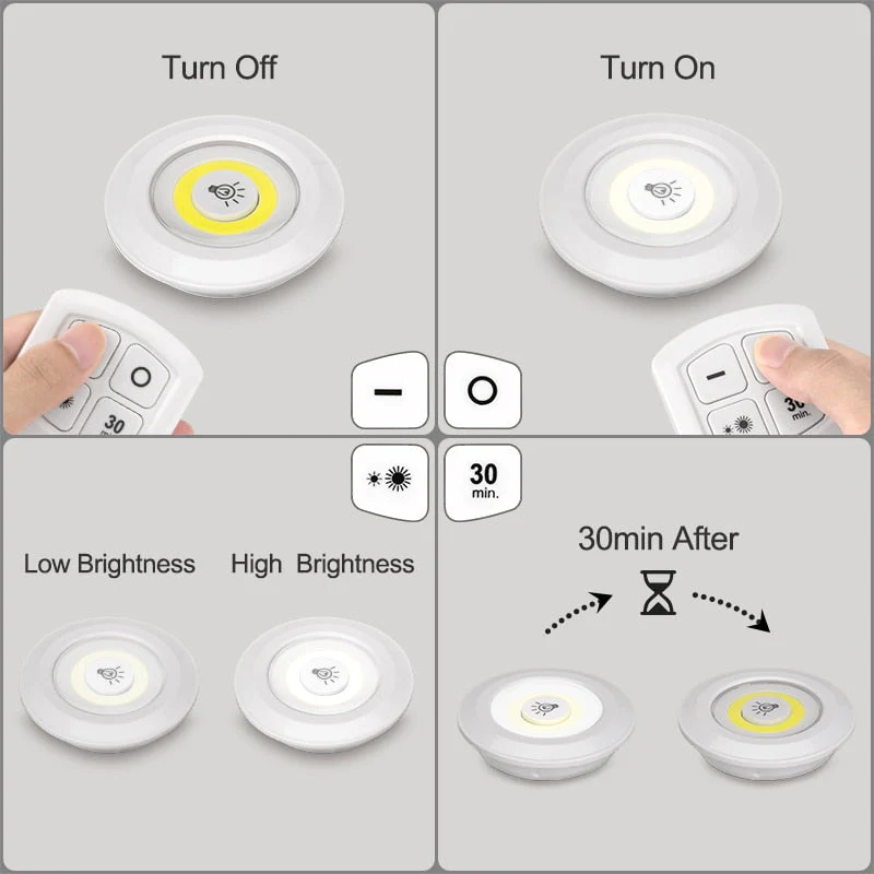 HULIANFU LED Light COB Under Cabinet Light Night Light Wireless Remote Control Dimmable Wardrobe Lamp 3W Super Bright Closet Lighting - Deanwangkt