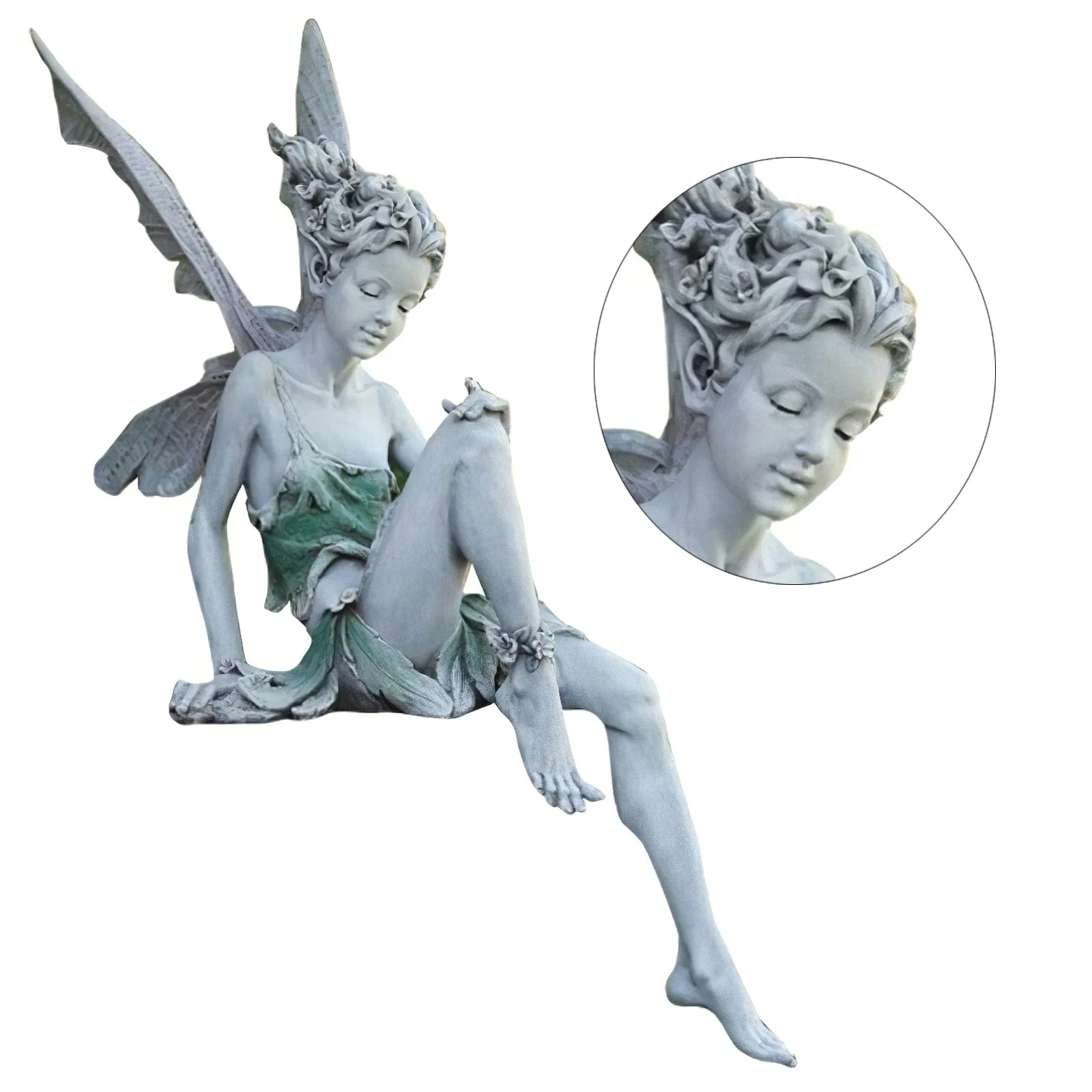 HULIANFU Tudor And Turek Resin Sitting Fairy Statue Garden Ornament Porch Sculpture Yard Craft Landscaping for Home Garden Decoration - Deanwangkt