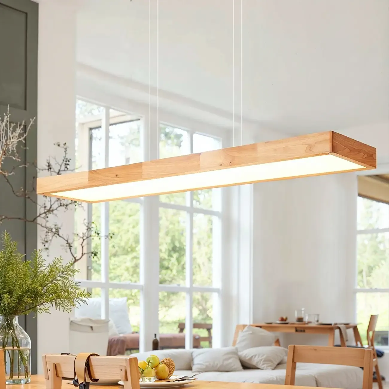 Natural Wood Dimming LED Rectangular Pendant Light