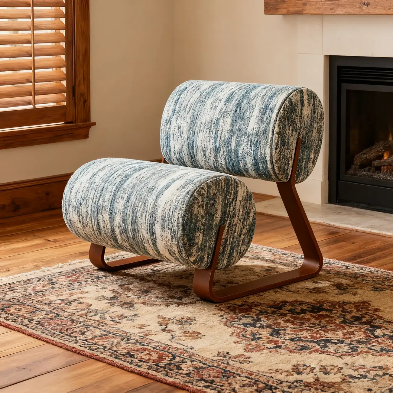 Mid-Century Modern Sherpa Armless Accent Chair with Metal Base