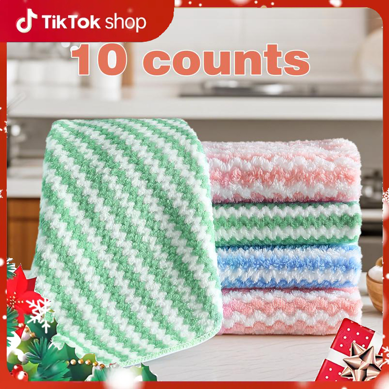 10 Counts Microfiber Cleaning Cloth, Kitchen Towels Absorbent Streak Free Cleaning Towels for Dish Drying Washing, 9.84