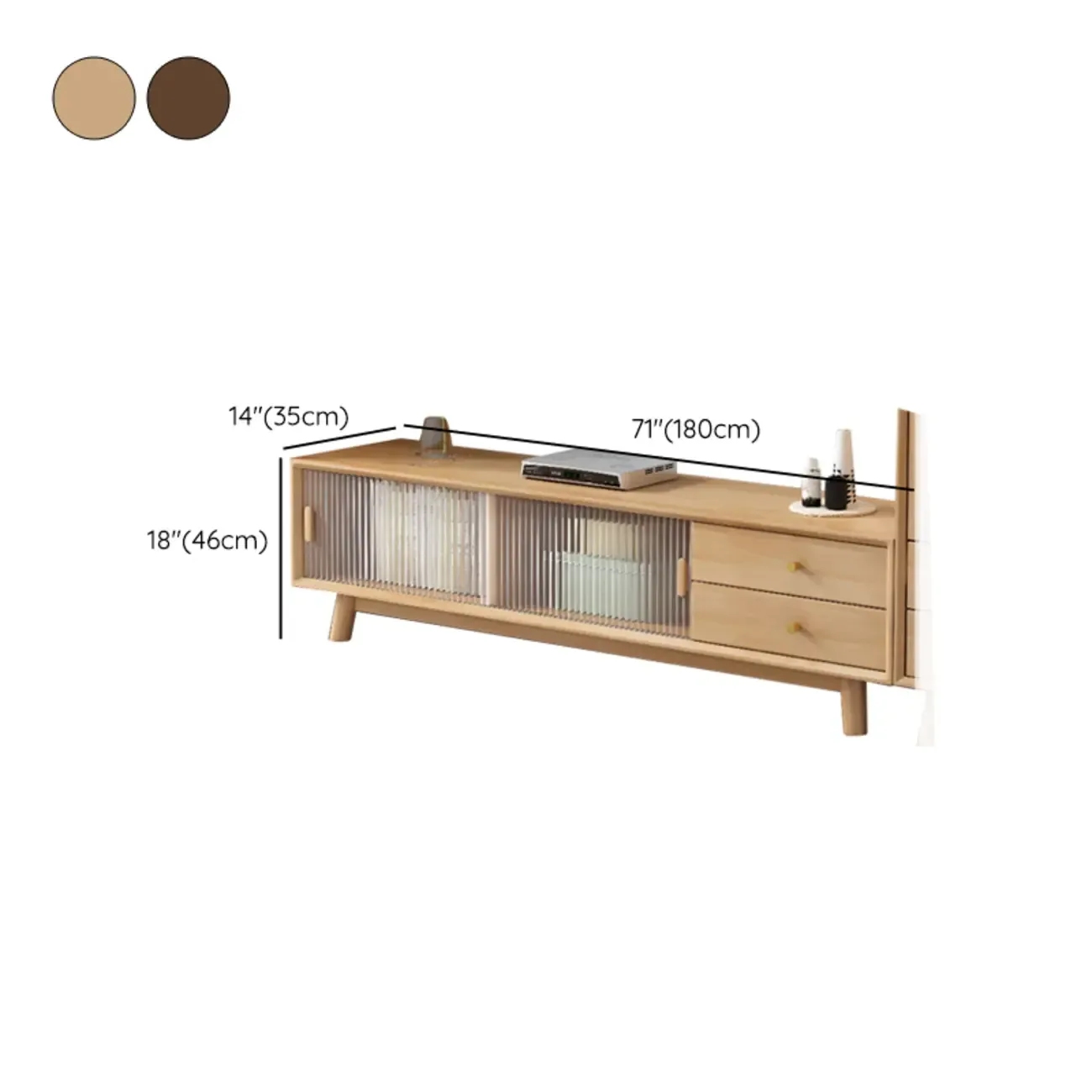 Durable Natural Wooden TV Stand with Cable Management