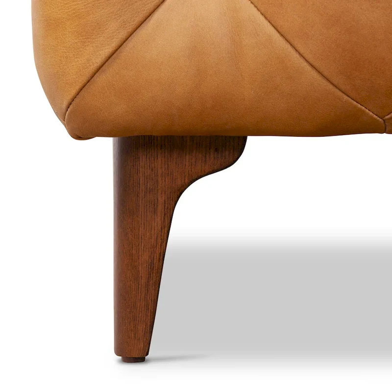 Poly & Bark Turin Ottoman in Cognac Tan with Wood Legs - Full Grain Genuine Italian Leather