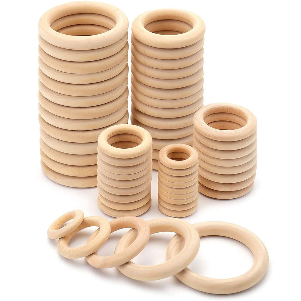 HULIANFU Unfinished Solid Wooden Rings 15-100MM Natural Wood Rings for Macrame DIY Crafts Wood Hoops Ornaments Connectors Jewelry Making - Deanwangkt