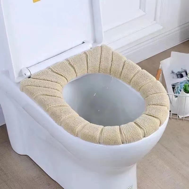 HULIANFU Winter Warm Toilet Seat Cover Closestool Mat 1Pcs Washable Bathroom Accessories Knitting Pure Color Soft O-shape Pad Bidet Cover - Deanwangkt