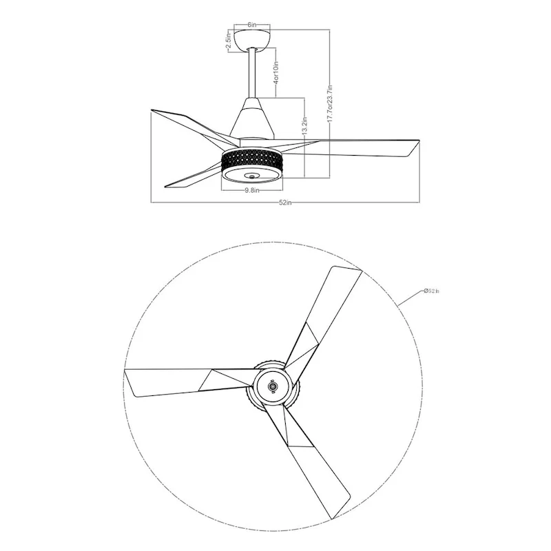 52  Walnut Wood 3-Blade Crystal LED Ceiling Fan with Remote