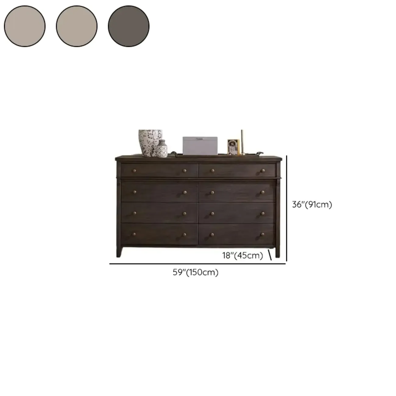 Rustic Oak Brown Living Room Accent Chests with 6/8 Drawers