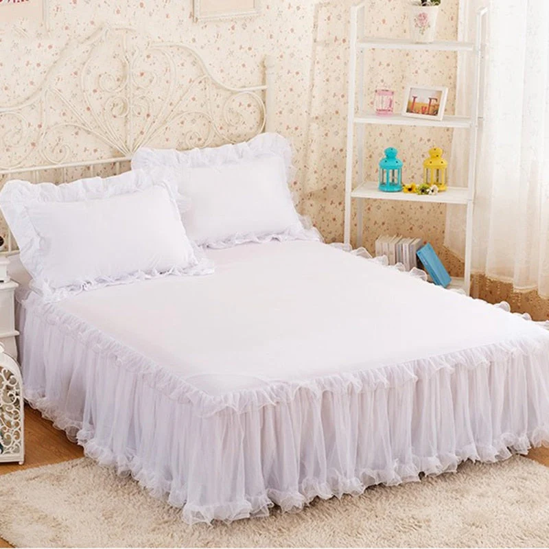 HULIANFU Pink Lace Lotus Leaf Lace Bed Skirts Princess Style Solid Color Bedspread Bed Cover Non-Slip Sheets Without Pillowcase - Deanwangkt