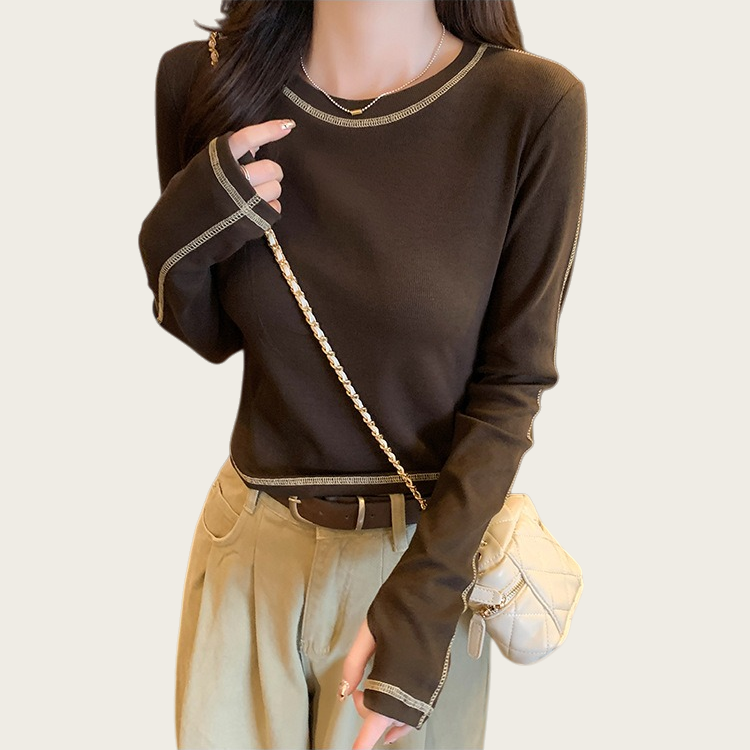 Contrast Color Slim Fit Long Sleeve Crewneck Top