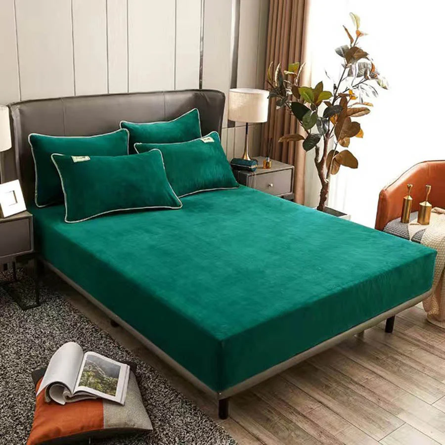 HULIANFU  WOSTAR Flannel winter warm elastic band fitted sheet mattress protector cover super soft cozy king size bed sheet and pillowcase - Deanwangkt