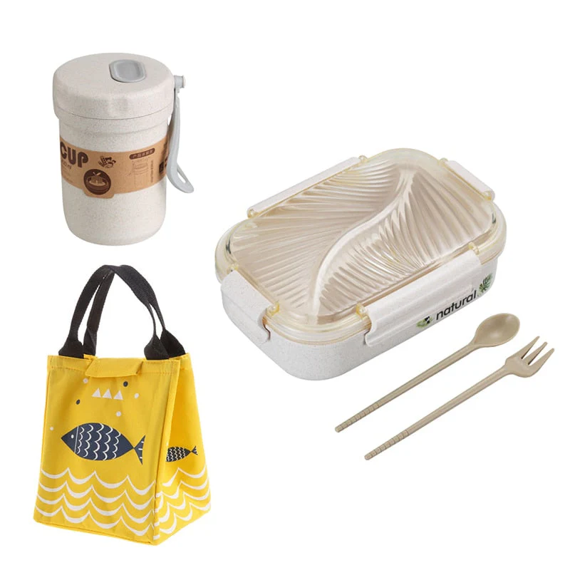 HULIANFU TUUTH Microwave Lunch Box Wheat Straw Bento Box 750ML BPA Free Food Storage Container with Soup Cup - Deanwangkt