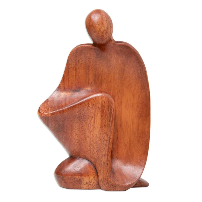 Novica Handmade Dreamy Man Wood Sculpture
