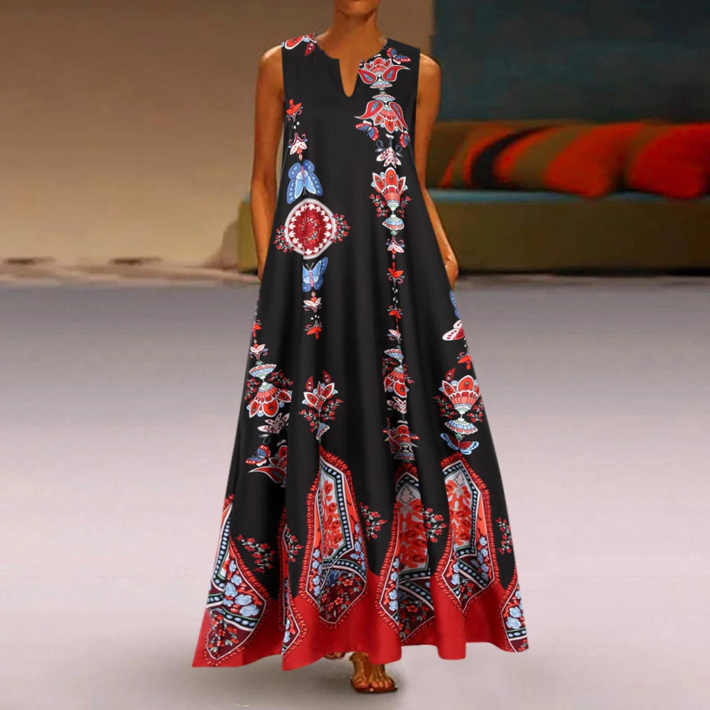 Floral Print Boho Casual Long Dress Summer Clothes For Women V-neck Sexy Off Shoulder Ladies Dresses Plus Size Maxi Dress - Deanwangkt